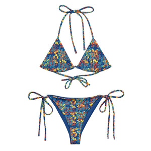 Blue floral bikini set Cerulean side-tie recycled