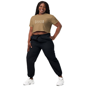 Women’s crop top letter logo PCLVR in black, camel, pink and lilac