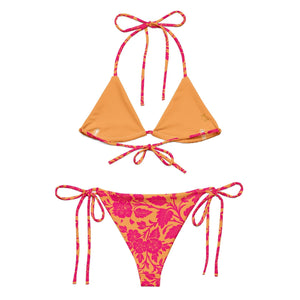 Bikini Orange and pink floral, recycled | peace-lover
