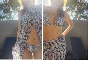 Bikini set tile pattern - high-waisted or tringle bikini, with matching cover up | peace-lover