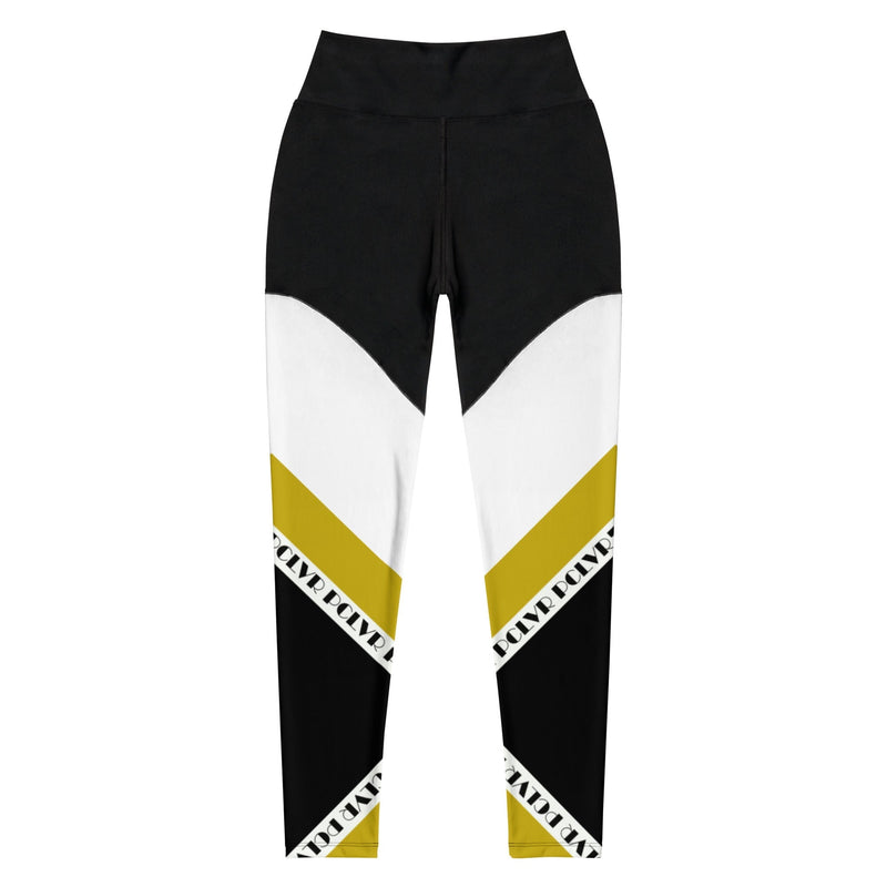 black and white leggings color block gold compression gym leggings - 0