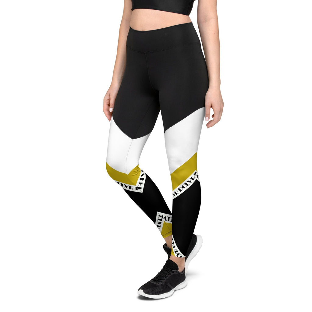 black and white leggings color block gold compression gym leggings  - 3