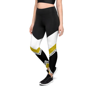 black and white leggings color block gold compression gym leggings  - 3