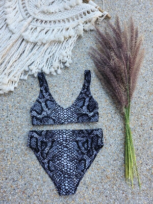 Black snake print bikini top - recycled, padded | peace-lover