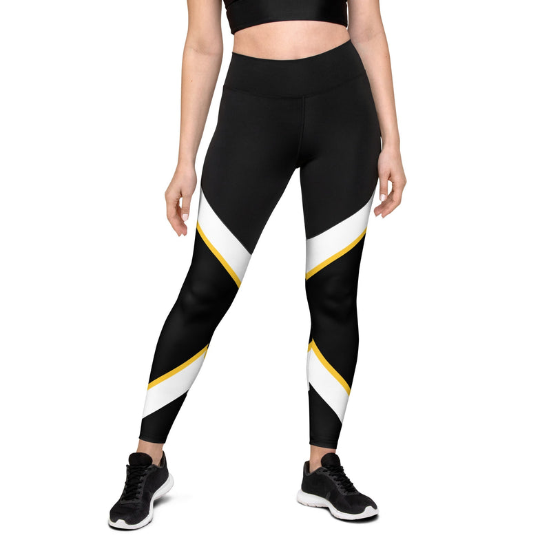 Color Block Leggings Black and White X - with ribbon in Yellow, Royal Blue and Pink | peace-lover