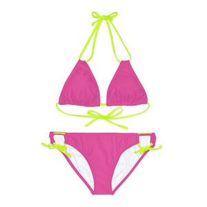 Contrast Piping Bikini - Neon Pink and Acid Green | peace-lover