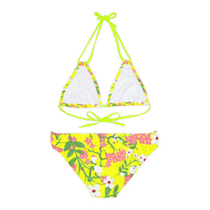 Copy of Strappy Bikini Set Antique Floral in Neon Pink | peace-lover