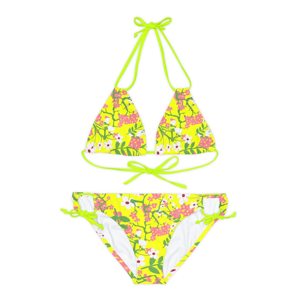 Copy of Strappy Bikini Set Antique Floral in Neon Pink | peace-lover