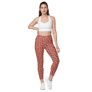 Floral Leggings with pockets - Orange Daisies 17