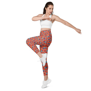 Floral Leggings with pockets - Orange Daisies 10