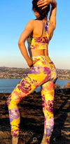 Floral Yoga Pants in Yellow Gold and Purple - 8