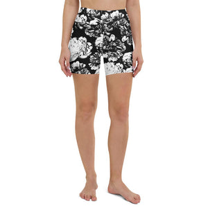 Floral Yoga Shorts - Black & White Blossom