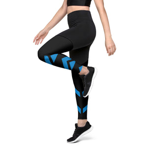 Gym Leggings Black and Neon Blue | peace-lover
