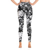 Printed Yoga Pants - Black and White Floral - 5
