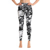 Printed Yoga Pants - Black and White Floral - 7