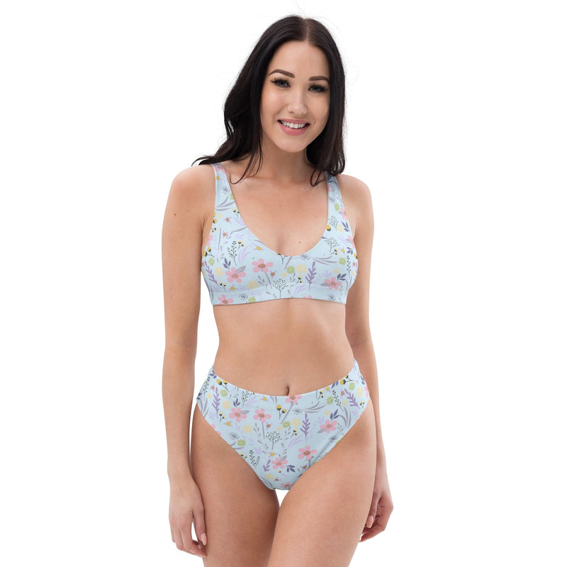 High-waisted bikini Ditsy Floral in Blue, recycled | peace-lover