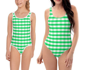 Gingham swimsuit mom daughter - green 14