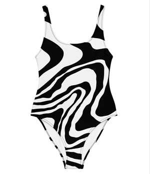 swirl swimsuit black and white marble one-piece - 0
