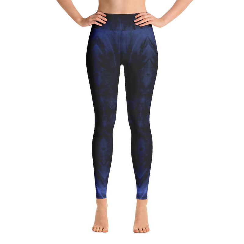 Printed Yoga Leggings - Navy and Black Tie Dye - Printed Leggings for Women