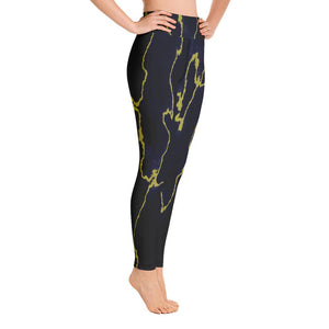 Printed Yoga Leggings - Navy Gold Marble - Printed Leggings for Women