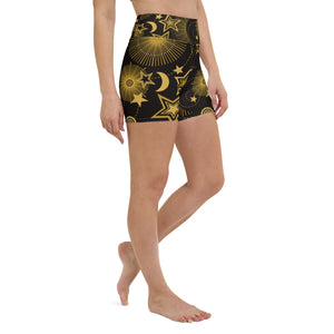 biker shorts moon and stars black and gold print cosmic celestial - 10