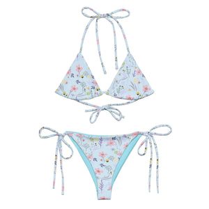 Strappy bikini baby blue ditsy floral | peace-lover