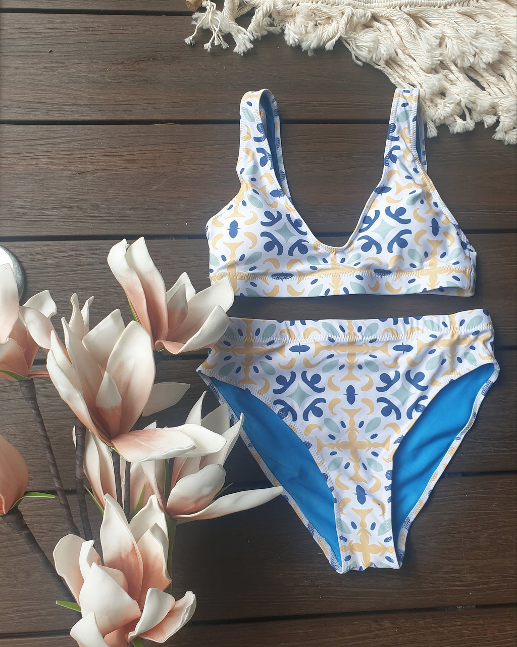 Tile pattern bikini high-waisted - Greece | peace-lover
