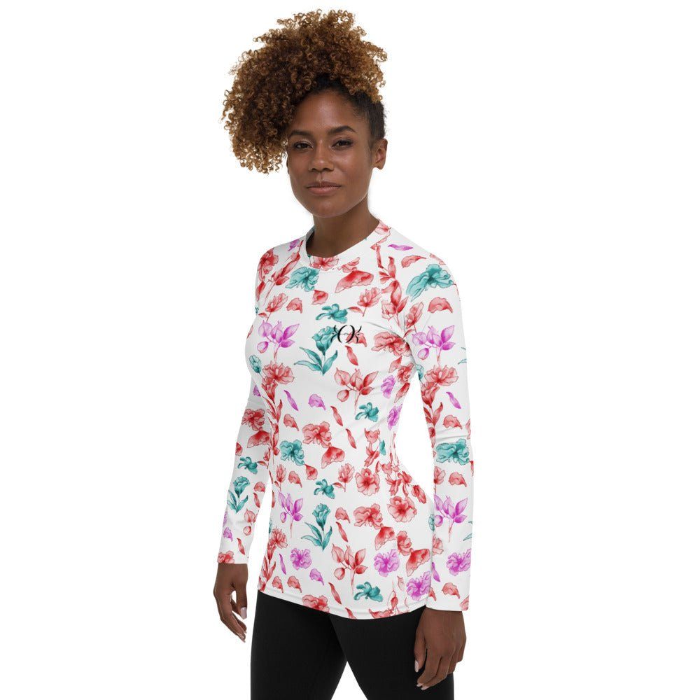 Women's Floral Rash Guard White long sleeves | peace-lover