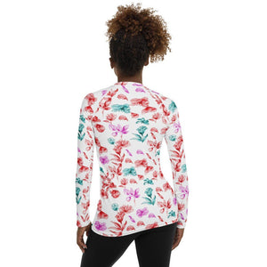 Women's Floral Rash Guard White long sleeves | peace-lover