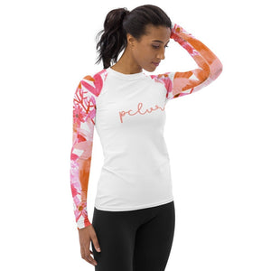 Women's floral rash guard white tropical long sleeves - 0