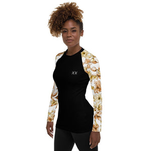 Women's black rash guard with printed sleeves floral - 2