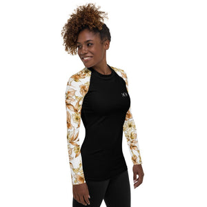 Women's black rash guard with printed sleeves floral - 1