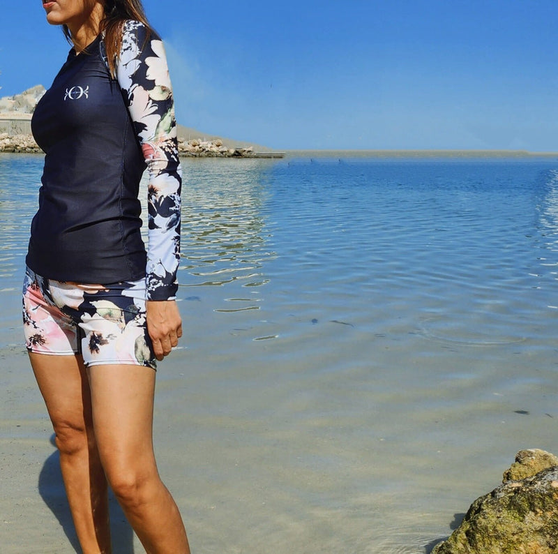 Long sleeve Rash Guard with matching shorts Midnight Floral | peace-lover
