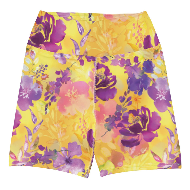 floral biker shorts golden yellow high waist - 1