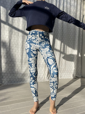 Yoga Pants Blue Floral Antique | peace-lover